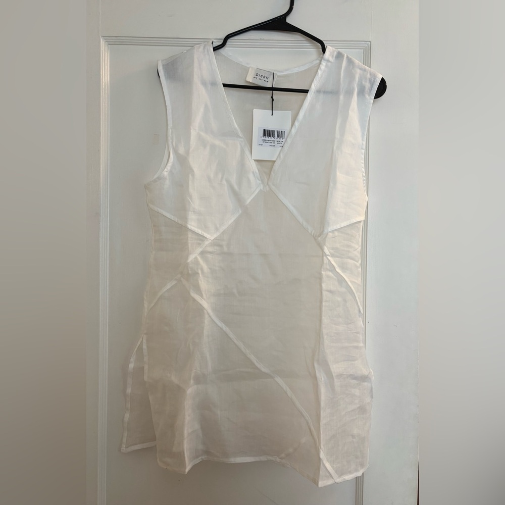 Brand New Never Worn DISSH White Ramie V-Neck Top
